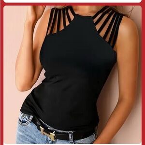 Elegant Black Strappy Women's Top